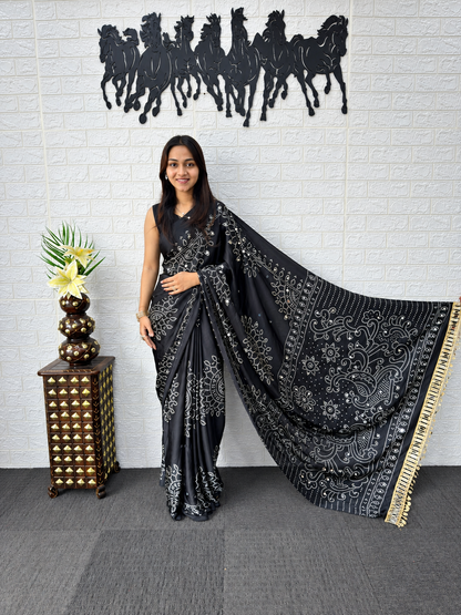 The Runway Noir Premium Japan Satin Silk Bandhani Saree