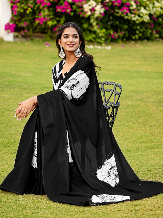 The Royal Ajrakh Premium Japan Satin Silk Saree