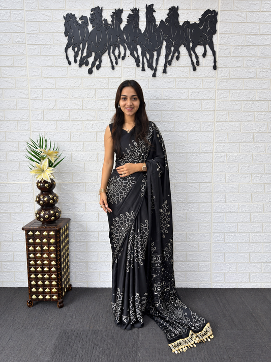 The Runway Noir Premium Japan Satin Silk Bandhani Saree