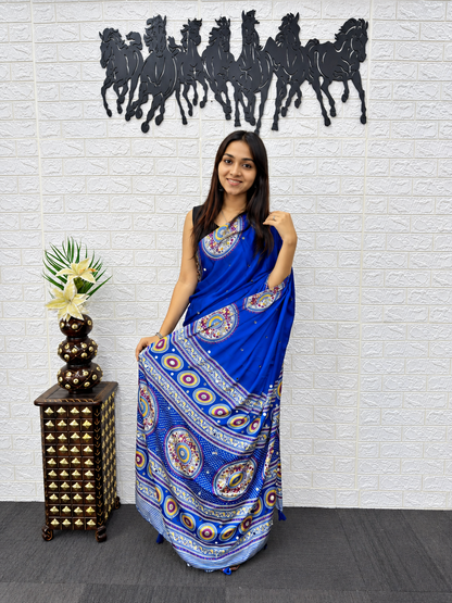 Blue Twilight Premium Japan Satin Silk Festive Saree with Viscose Latkan Border