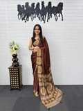 Glamorous Japan Satin Silk Ethnic Saree with Heavy Mirror Work & Elegant Latkans