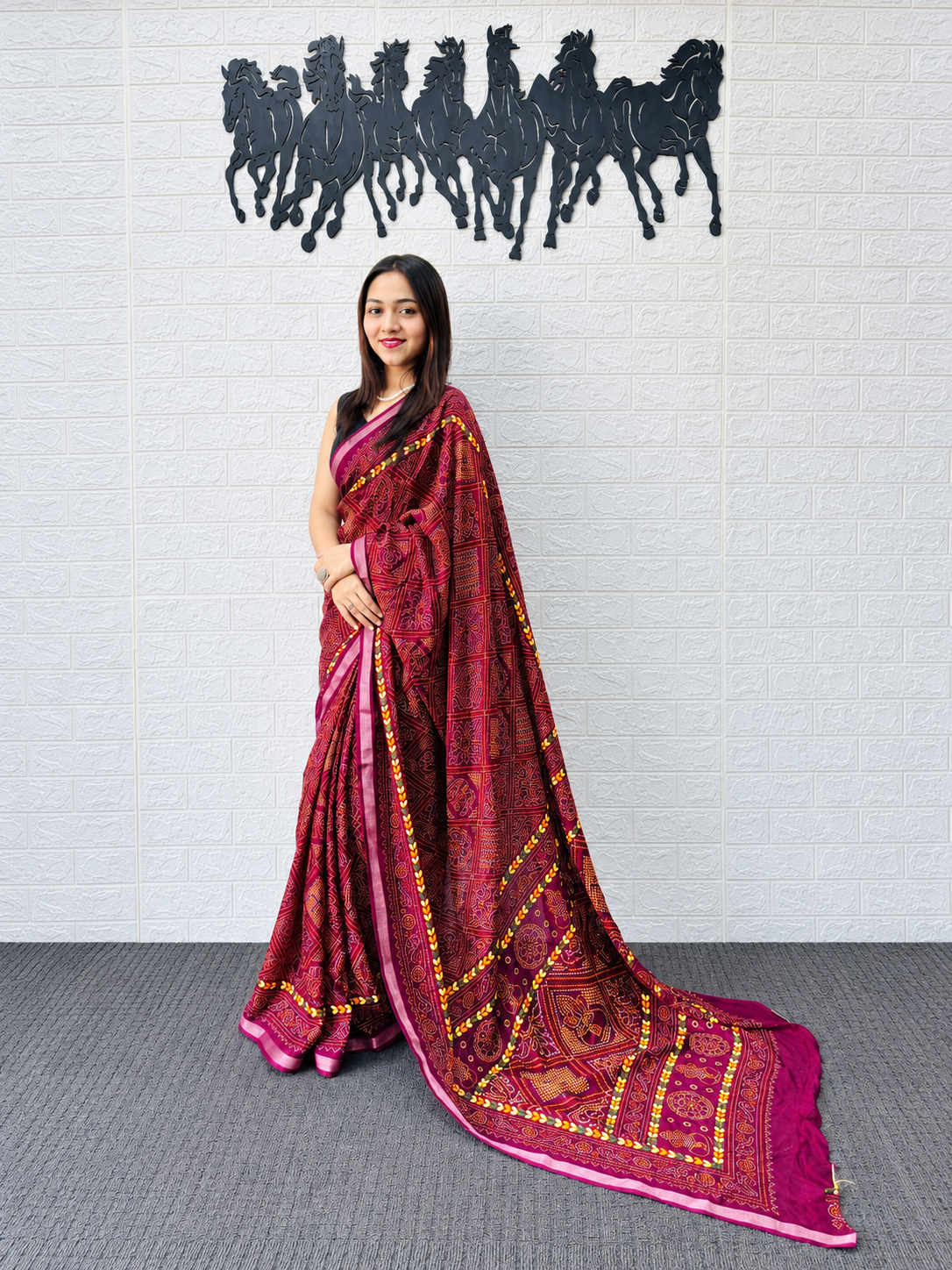 Festive Deep Maroon Heavy Mall Cotton Traditional Printed Saree with Designer Zari Lined Border