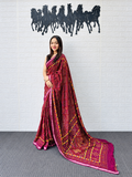 Festive Deep Maroon Heavy Mall Cotton Traditional Printed Saree with Designer Zari Lined Border