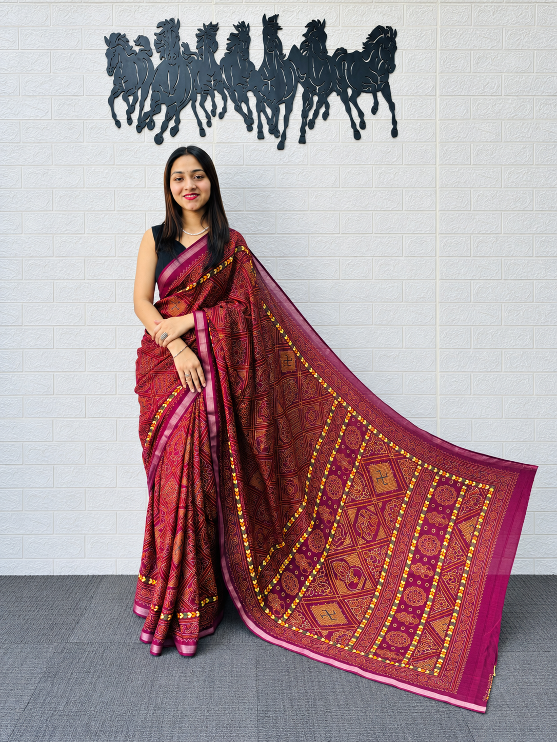 Festive Deep Maroon Heavy Mall Cotton Traditional Printed Saree with Designer Zari Lined Border