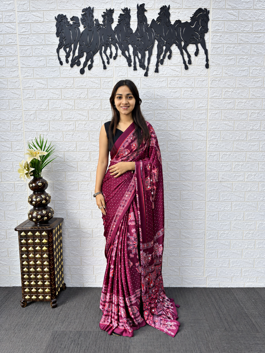 Heavy Mirror Embellished Border & Designer Viscose Tassels Japan Satin Saree