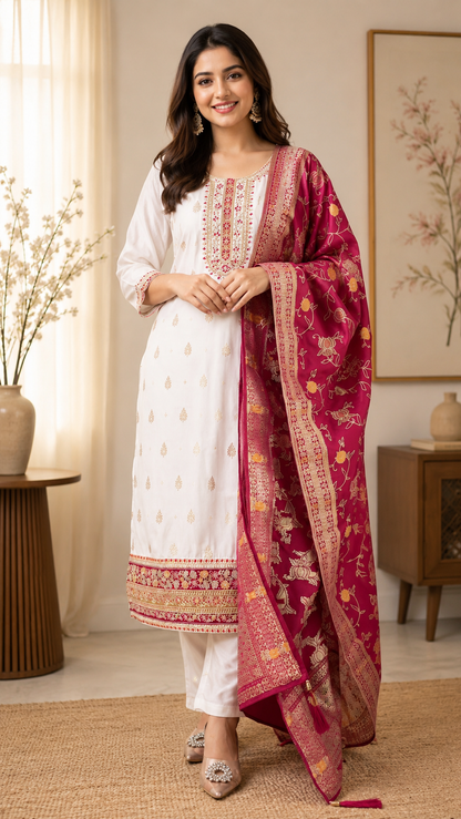 Very Gorgeous Pure Kanjivaram Silk Suit Set With Embroidery Work