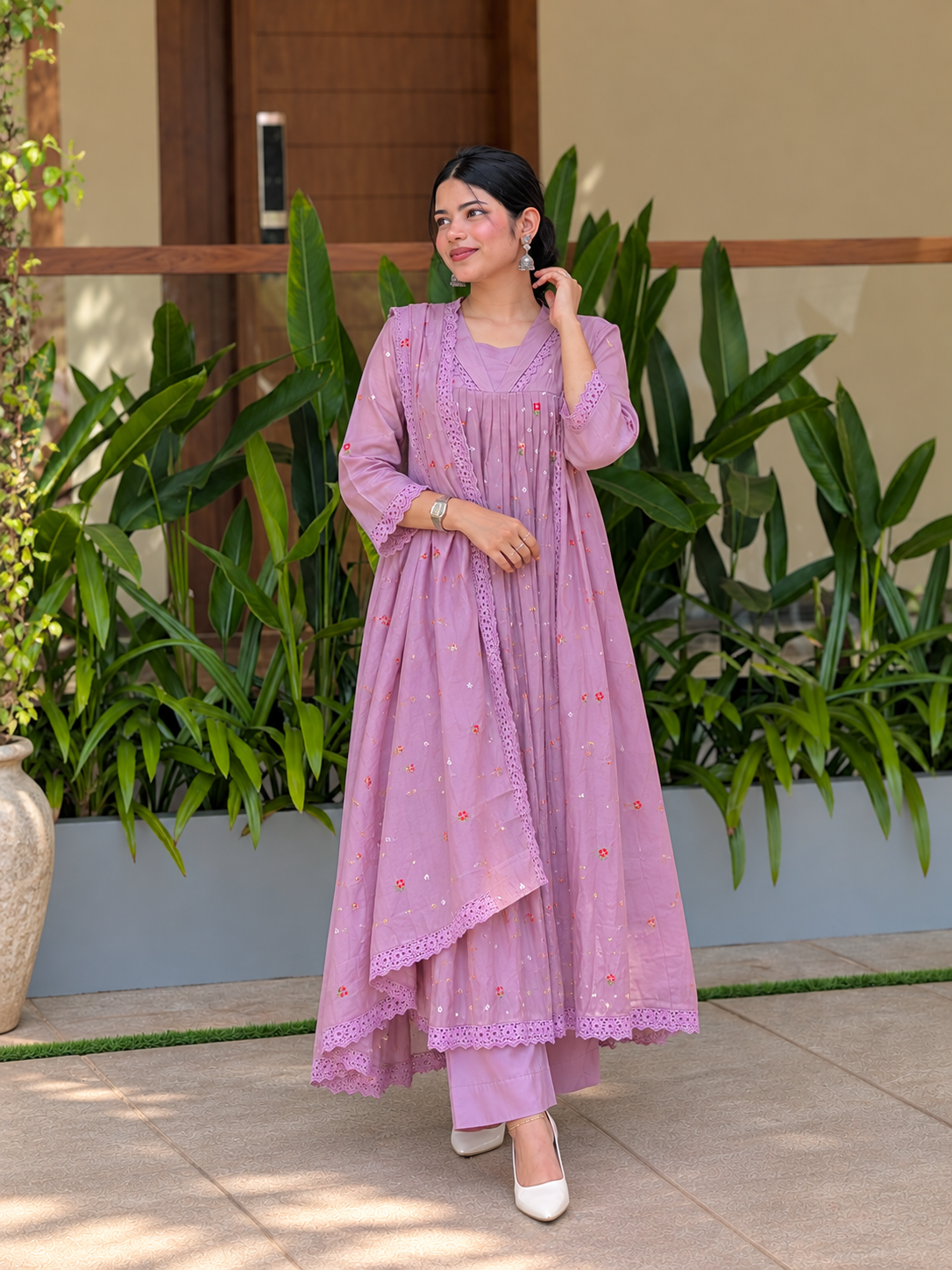 Lilac Meadow Lace Anarkali Suit Set
