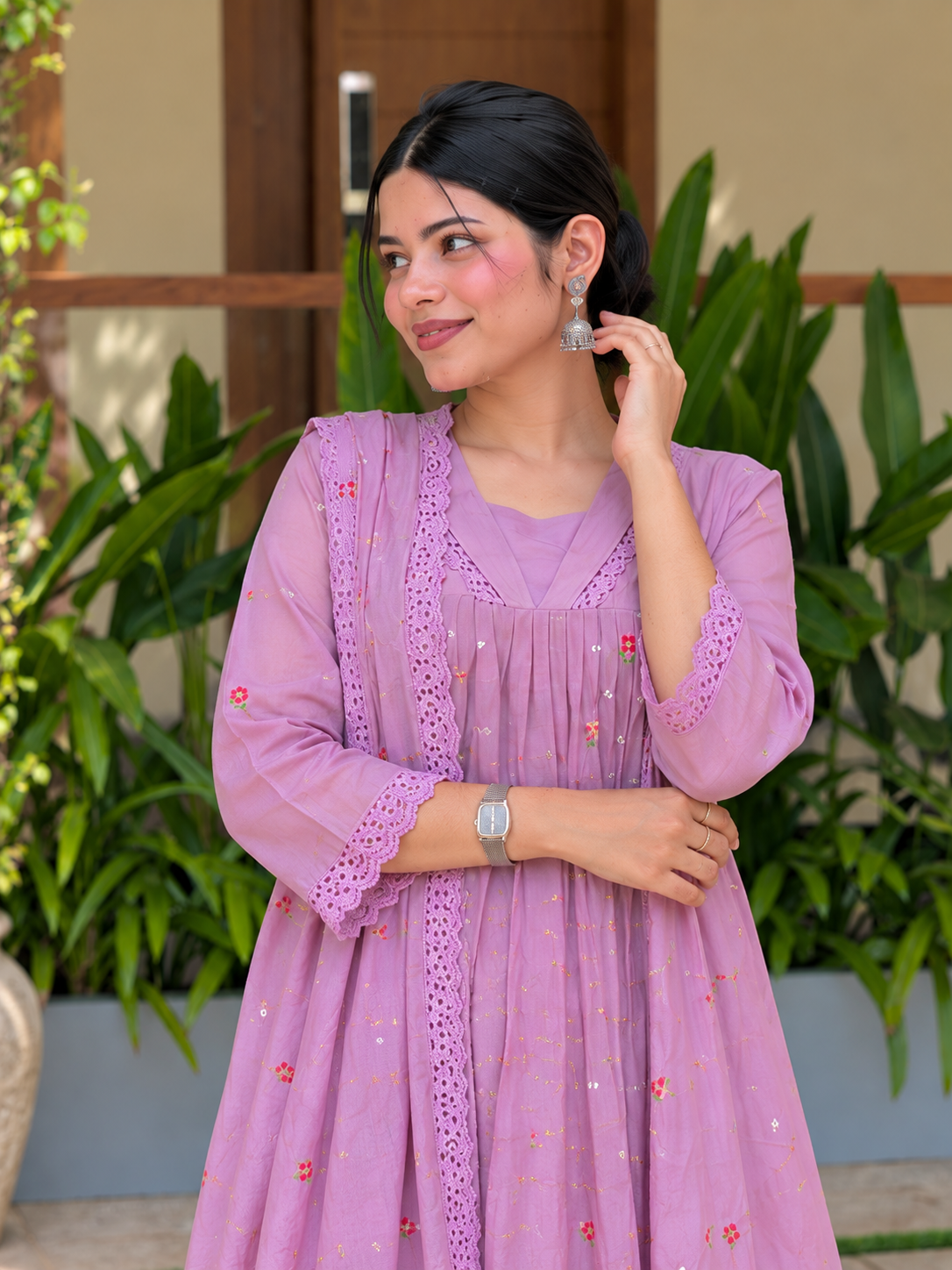 Lilac Meadow Lace Anarkali Suit Set