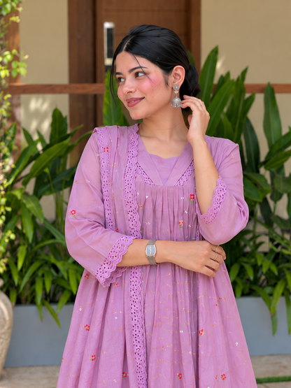 Lilac Meadow Lace Anarkali Suit Set