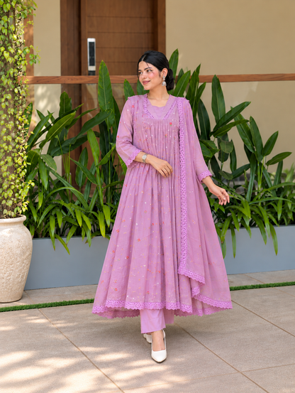 Lilac Meadow Lace Anarkali Suit Set
