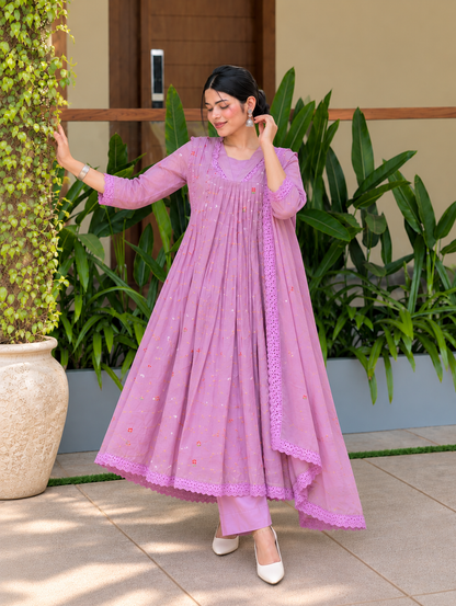 Lilac Meadow Lace Anarkali Suit Set