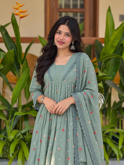 Sage Petal Grace Anarkali Suit Set