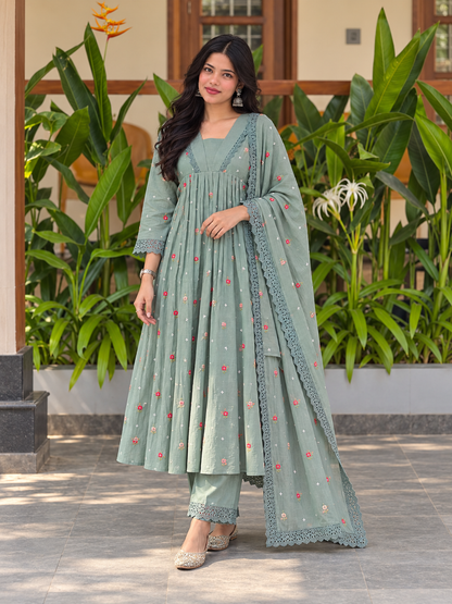 Sage Petal Grace Anarkali Suit Set