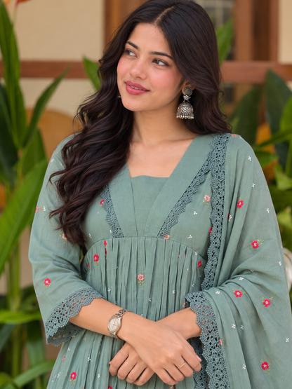 Sage Petal Grace Anarkali Suit Set