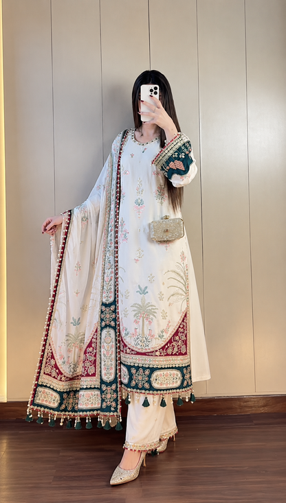 Royal Ivory Floral Embroidered Suit Set