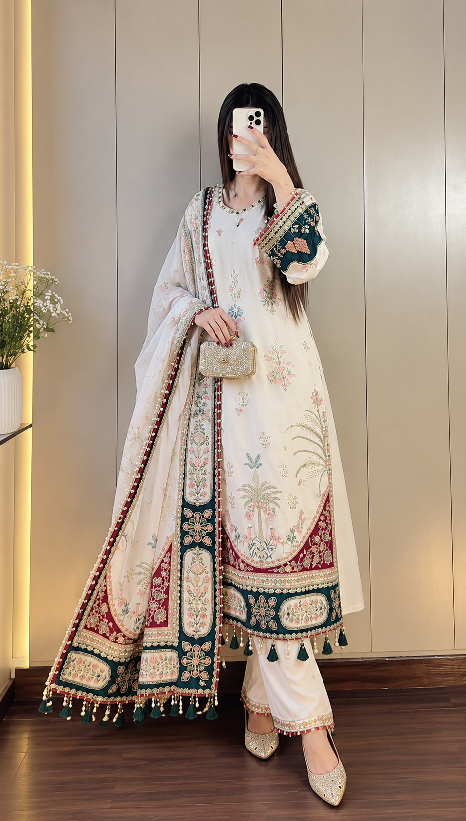 Royal Ivory Floral Embroidered Suit Set