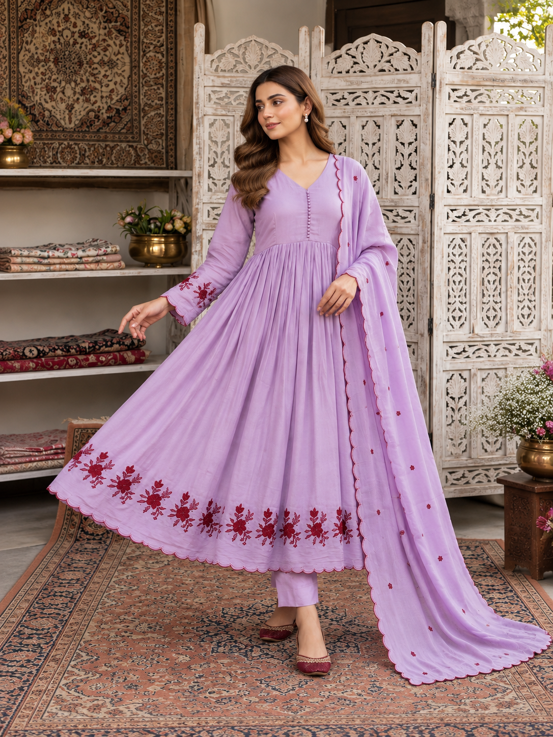 Moonlit Lavender Floral Grace Anarkali Set