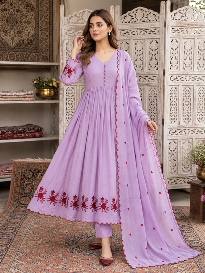 Moonlit Lavender Floral Grace Anarkali Set
