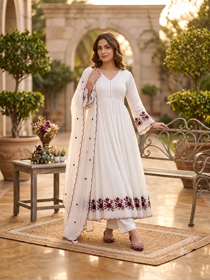 Crimson Petal Charm Flared Anarkali Three Piece Suit Set
