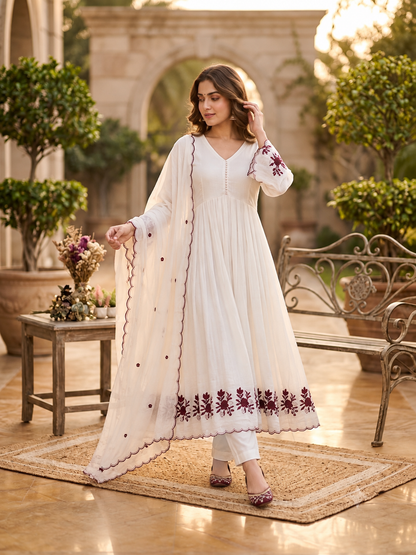 Crimson Petal Charm Flared Anarkali Three Piece Suit Set