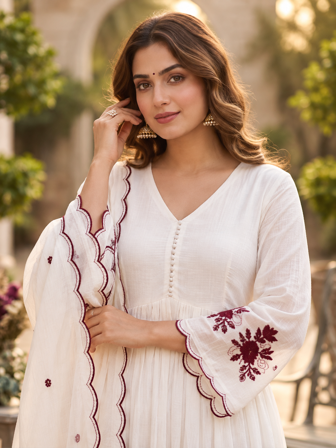 Crimson Petal Charm Flared Anarkali Three Piece Suit Set