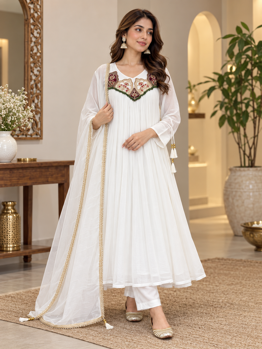 Aarohi Ivory Bloom Embroidered Anarkali Set
