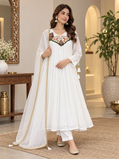 Aarohi Ivory Bloom Embroidered Anarkali Set