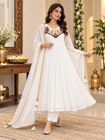 Aarohi Ivory Bloom Embroidered Anarkali Set