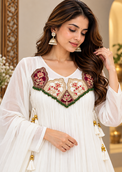 Aarohi Ivory Bloom Embroidered Anarkali Set