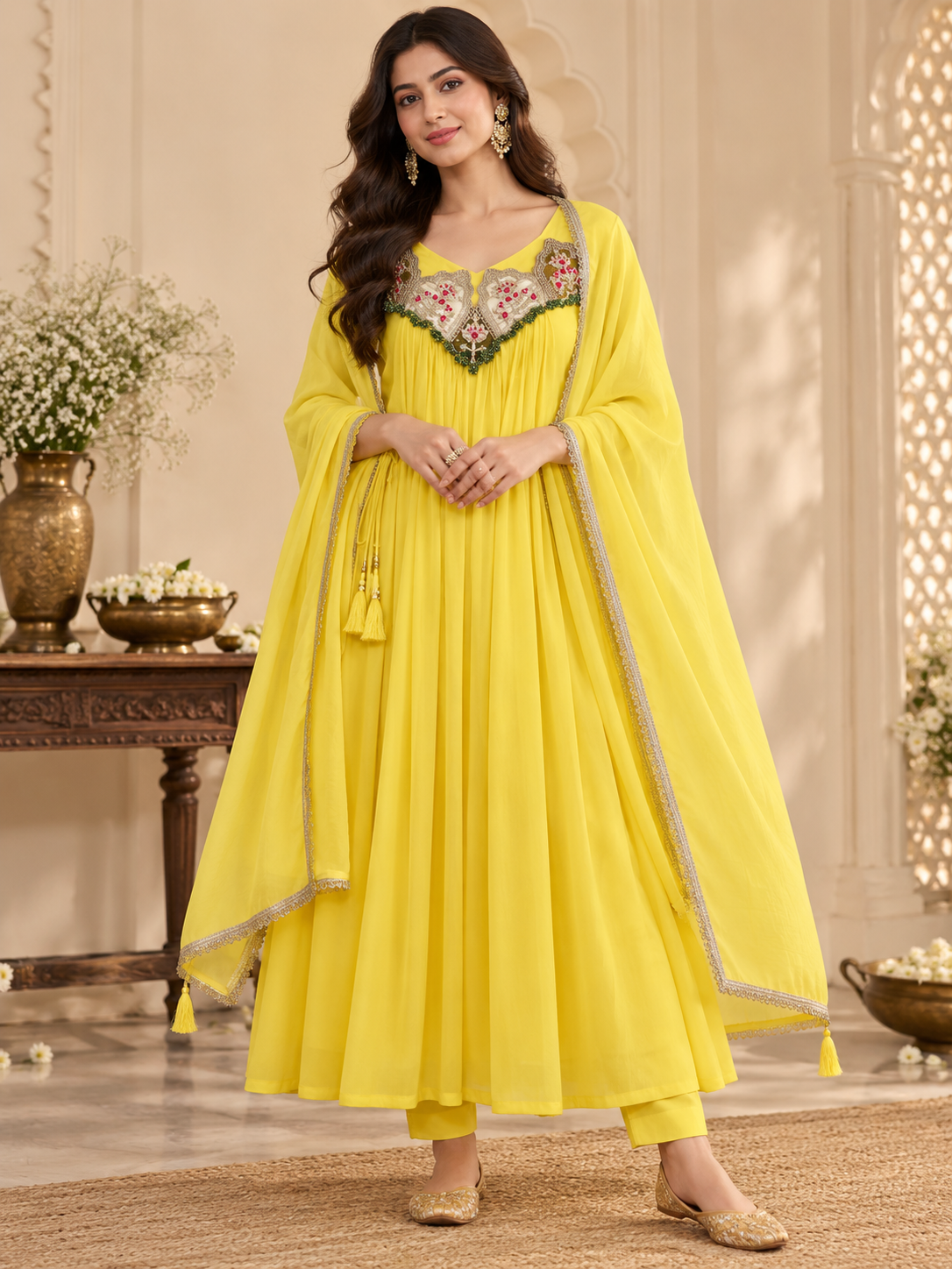Harivan Mul Chanderi Anarkali Suit Set