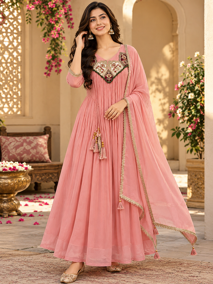 Berrybelle Mul Chanderi Anarkali Suit Set