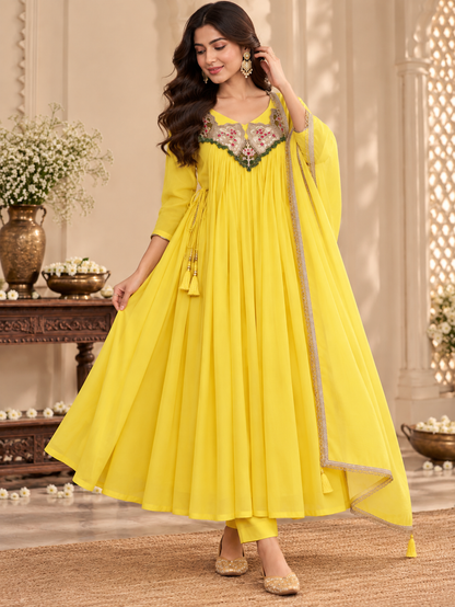 Harivan Mul Chanderi Anarkali Suit Set