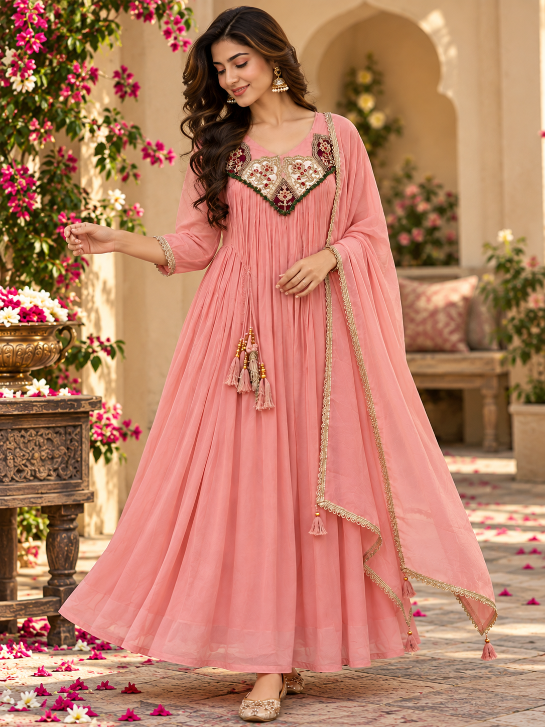 Berrybelle Mul Chanderi Anarkali Suit Set