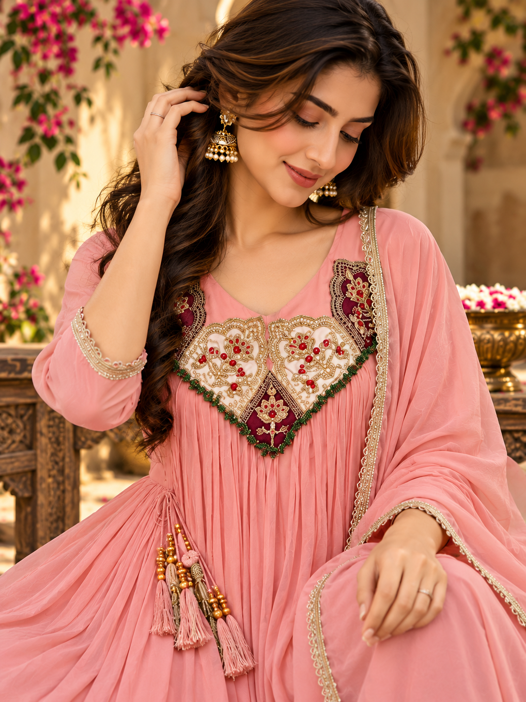 Berrybelle Mul Chanderi Anarkali Suit Set