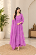 Elegant Lavender  Pure Mal Chanderi Anarkali Suit Set