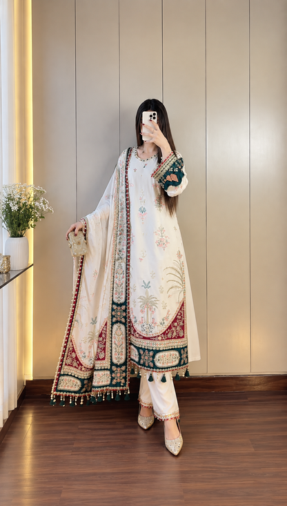 Royal Ivory Floral Embroidered Suit Set