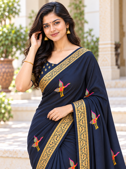 Premium Marshmallow Saree with Heavy Jacquard Border