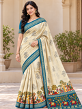 Rangrekha Cream Saree with Colourful Statement Pallu