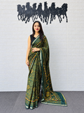 Olive Earth Traditional Block Printed Mall Cotton Saree