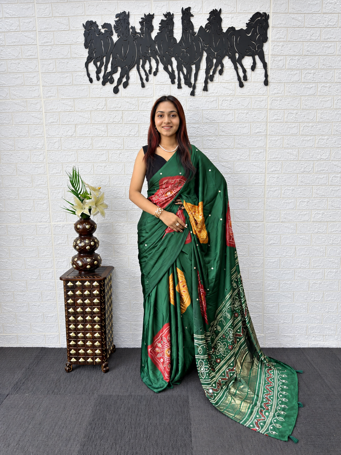 Radiate Timeless Elegance in Premium Satin Silk & Radiant Mirror Work Saree