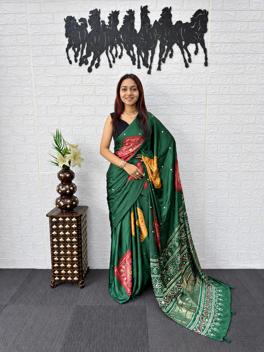 Radiate Timeless Elegance in Premium Satin Silk & Radiant Mirror Work Saree