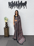 Bollywood Glam Heavy Mirror Work Japan Satin Saree with Viscose Latkan