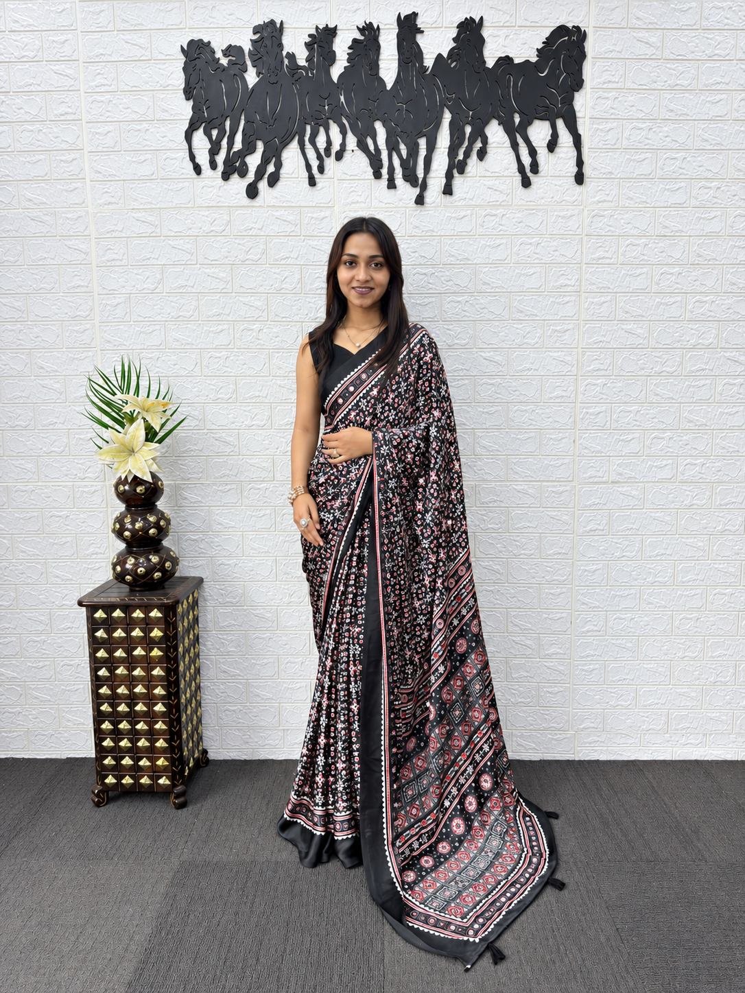 Bollywood Glam Heavy Mirror Work Japan Satin Saree with Viscose Latkan
