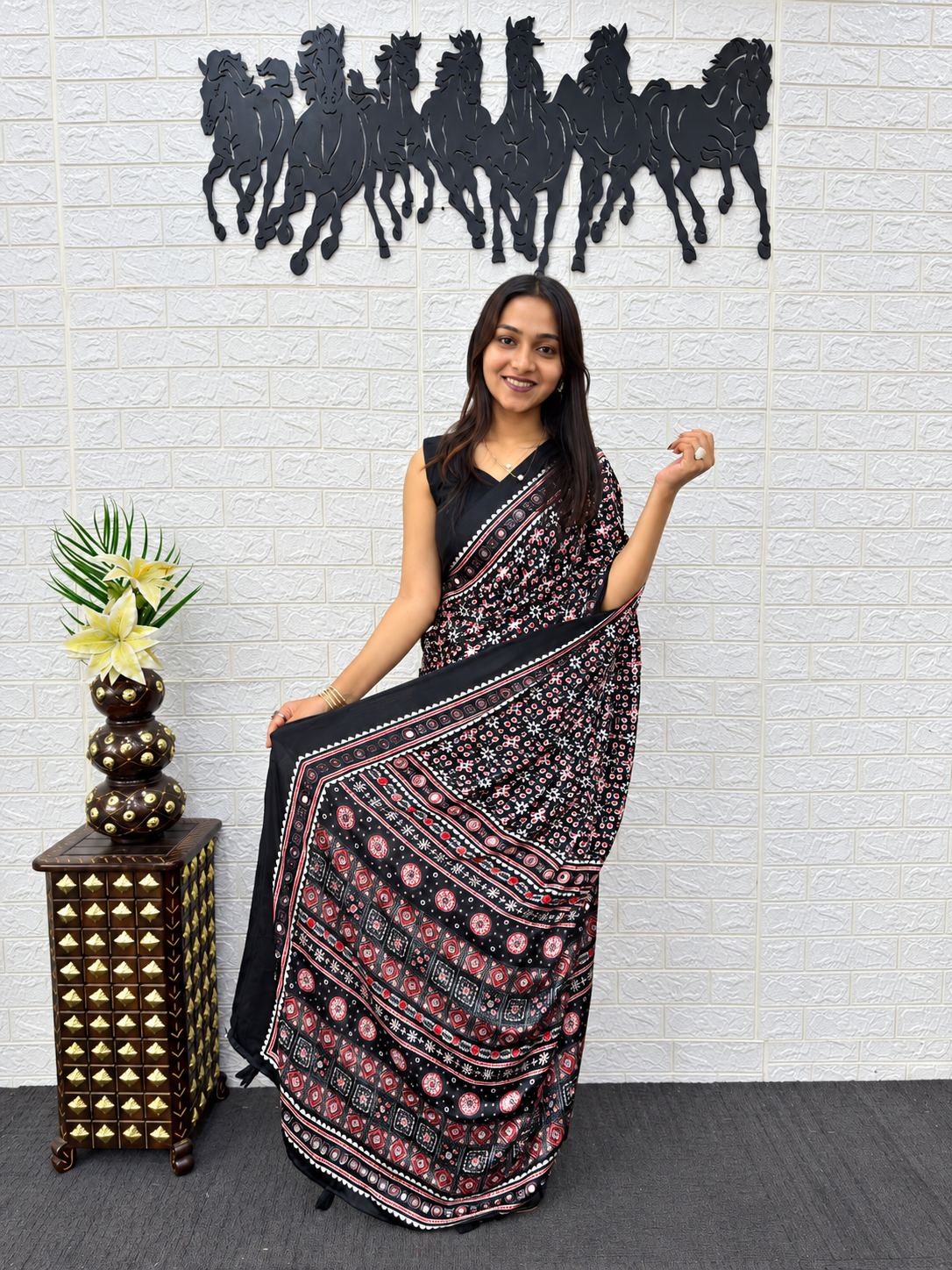 Bollywood Glam Heavy Mirror Work Japan Satin Saree with Viscose Latkan