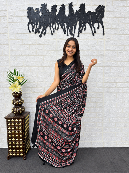 Bollywood Glam Heavy Mirror Work Japan Satin Saree with Viscose Latkan