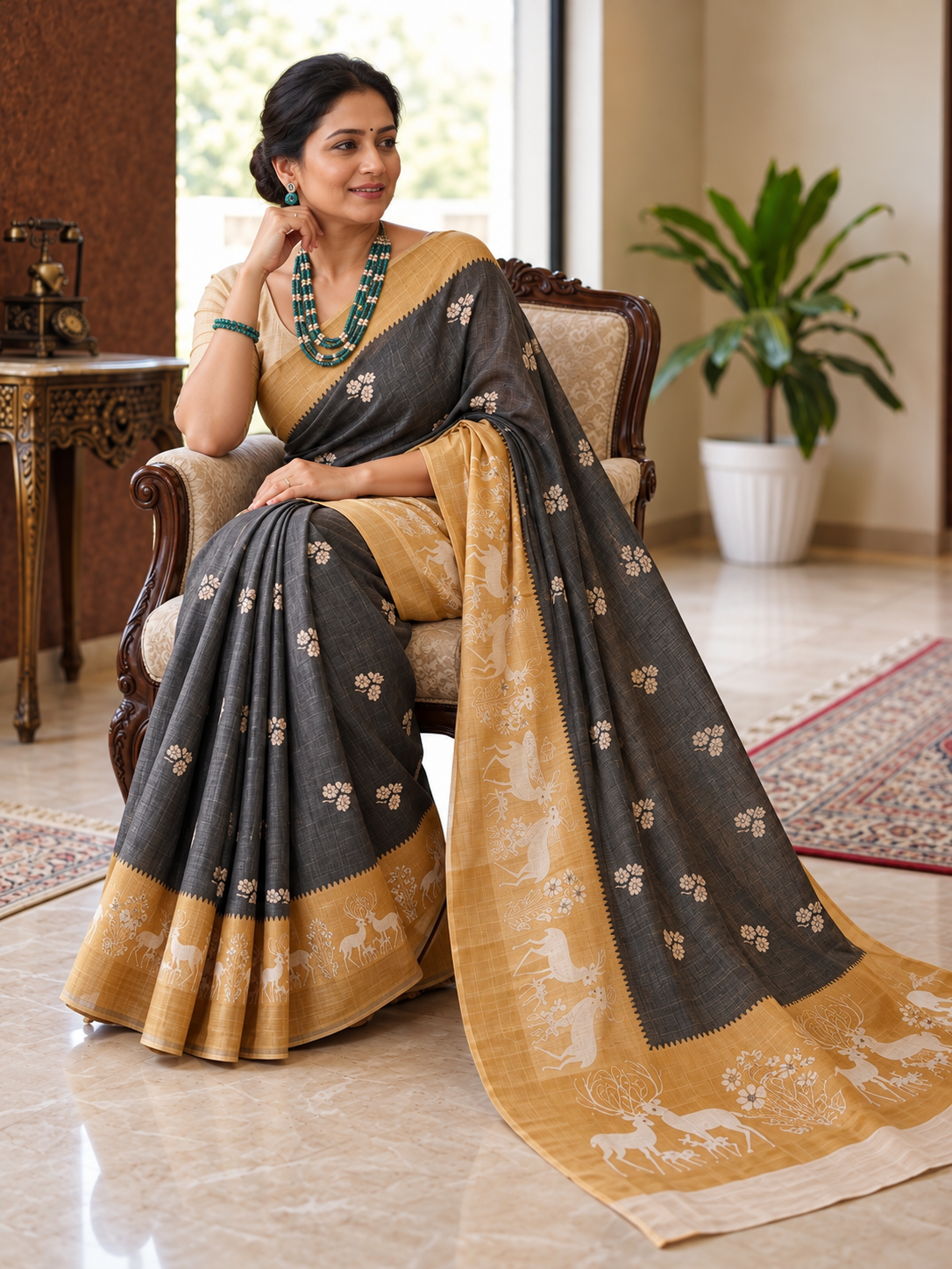 The Royal Legacy Black & Beige Traditional Motif Saree