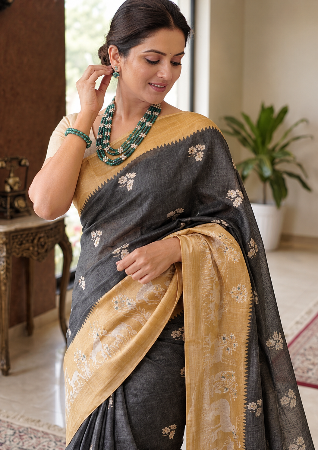 The Royal Legacy Black & Beige Traditional Motif Saree