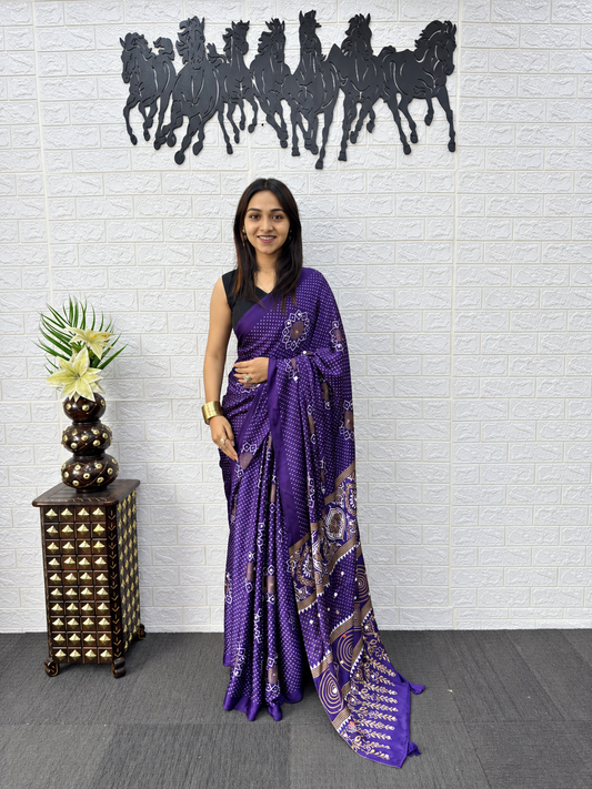Majestic Purple Rajwadi Mirror-Weave Saree