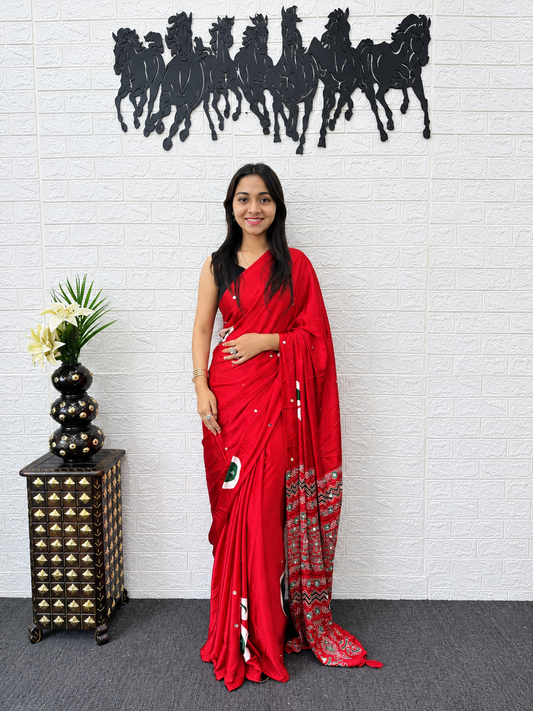 Kriti Signature Festive Rust Orange Semi Gajji Satin Saree with Elegant Pallu