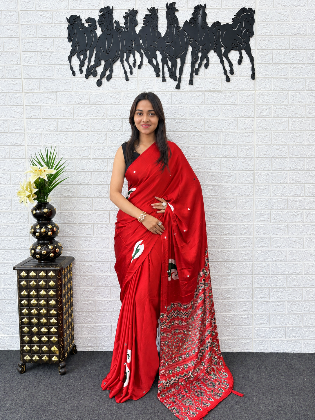 Kriti Signature Festive Rust Orange Semi Gajji Satin Saree with Elegant Pallu